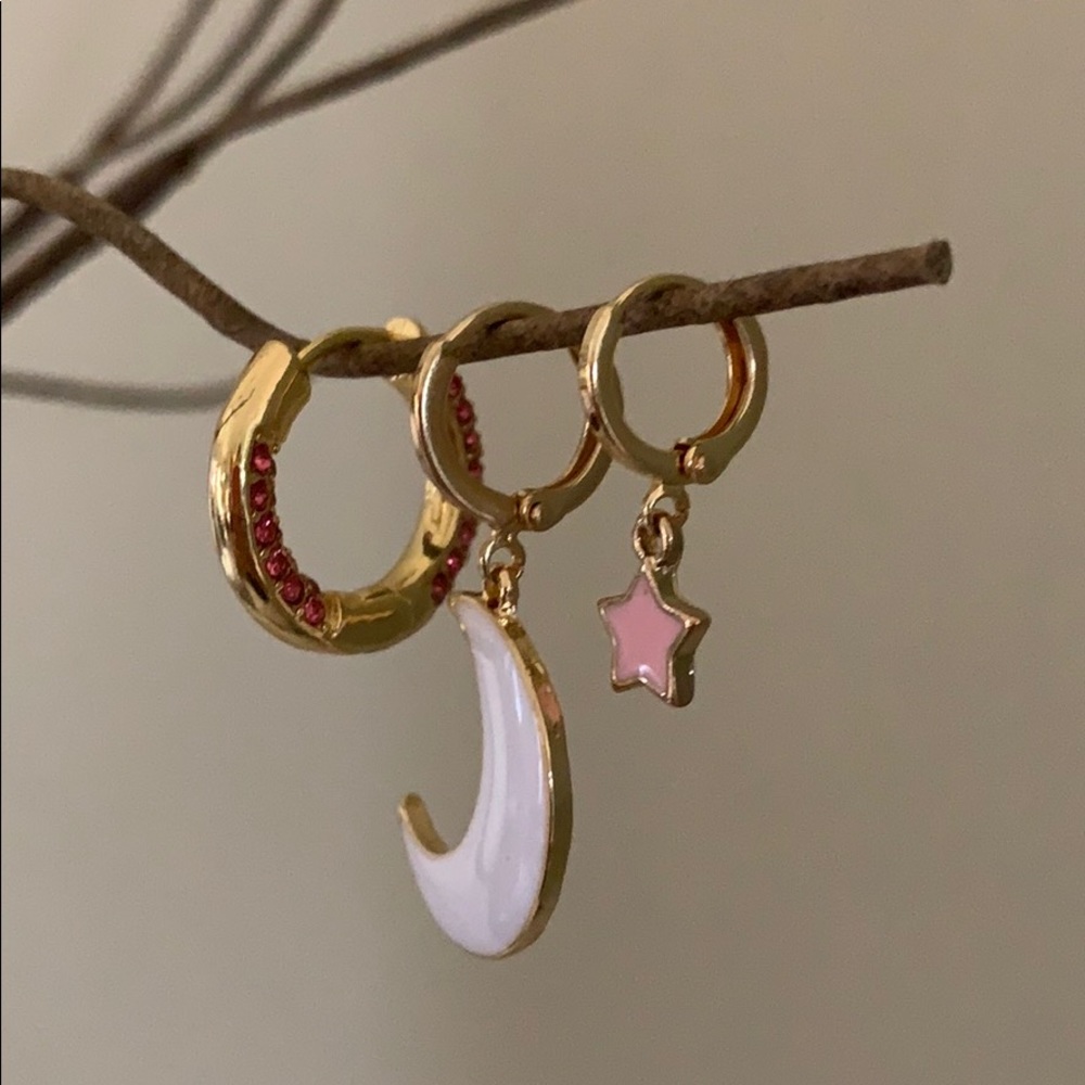 Pink Star Charm Huggie Earrings - Picture 5 of 6